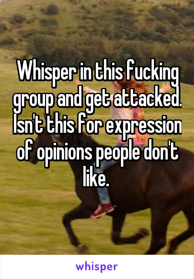 Whisper in this fucking group and get attacked. Isn't this for expression of opinions people don't like. 
