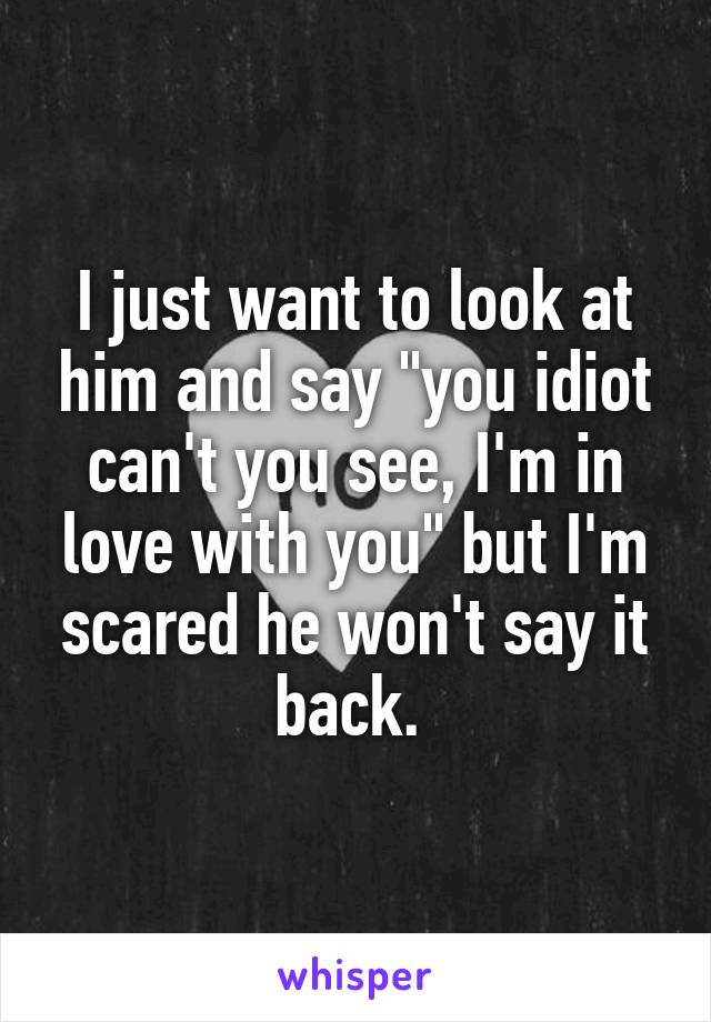 I just want to look at him and say "you idiot can't you see, I'm in love with you" but I'm scared he won't say it back. 