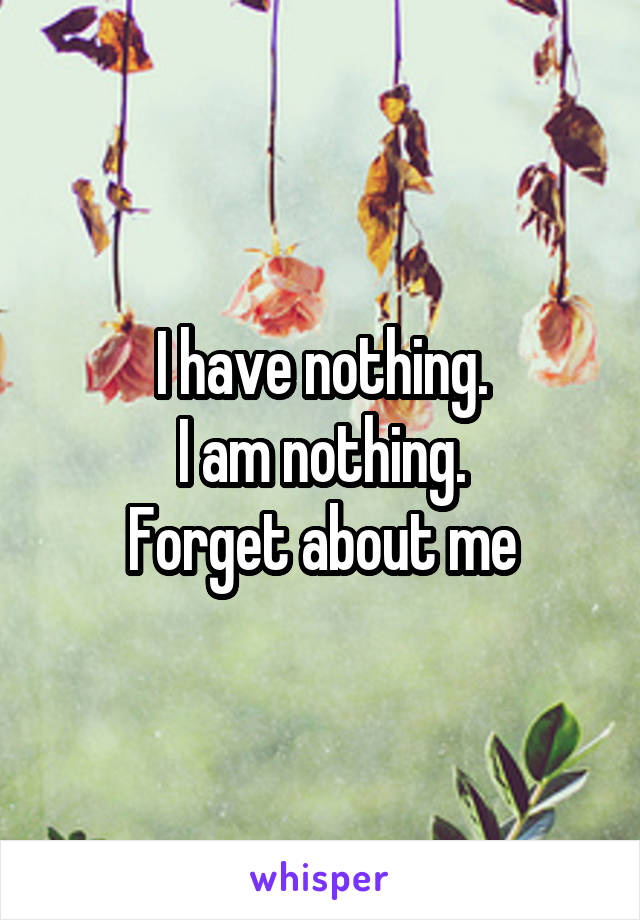 I have nothing.
I am nothing.
Forget about me