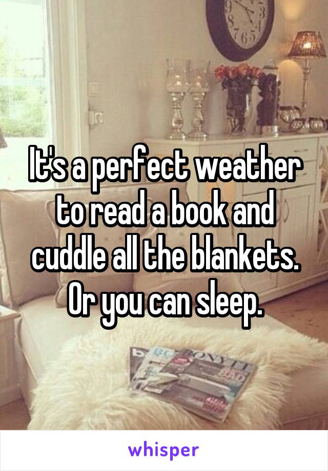 It's a perfect weather to read a book and cuddle all the blankets. Or you can sleep.