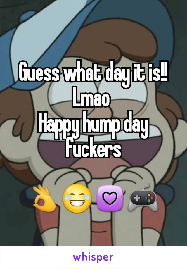 Guess what day it is!!
Lmao 
Happy hump day fuckers

👌😂💟🎮