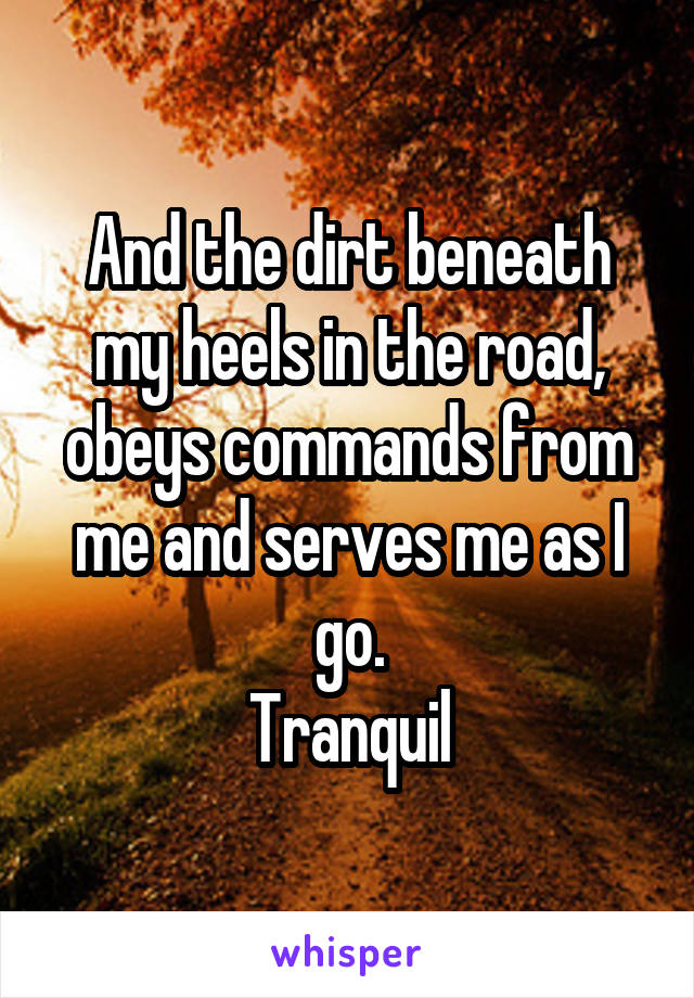 And the dirt beneath my heels in the road, obeys commands from me and serves me as I go.
Tranquil