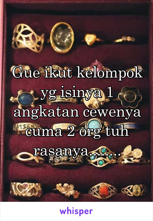 Gue ikut kelompok yg isinya 1 angkatan cewenya cuma 2 org tuh rasanya........