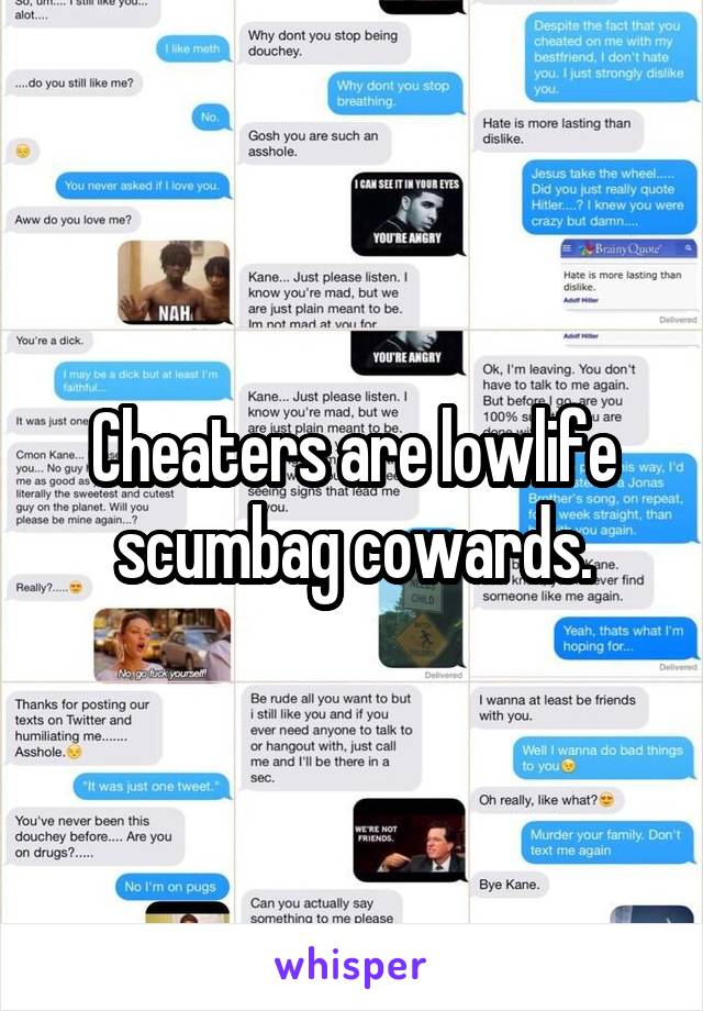 Cheaters are lowlife scumbag cowards.