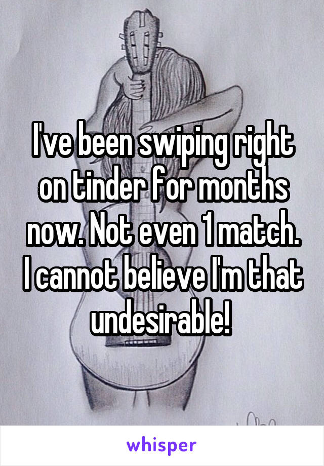 I've been swiping right on tinder for months now. Not even 1 match. I cannot believe I'm that undesirable! 