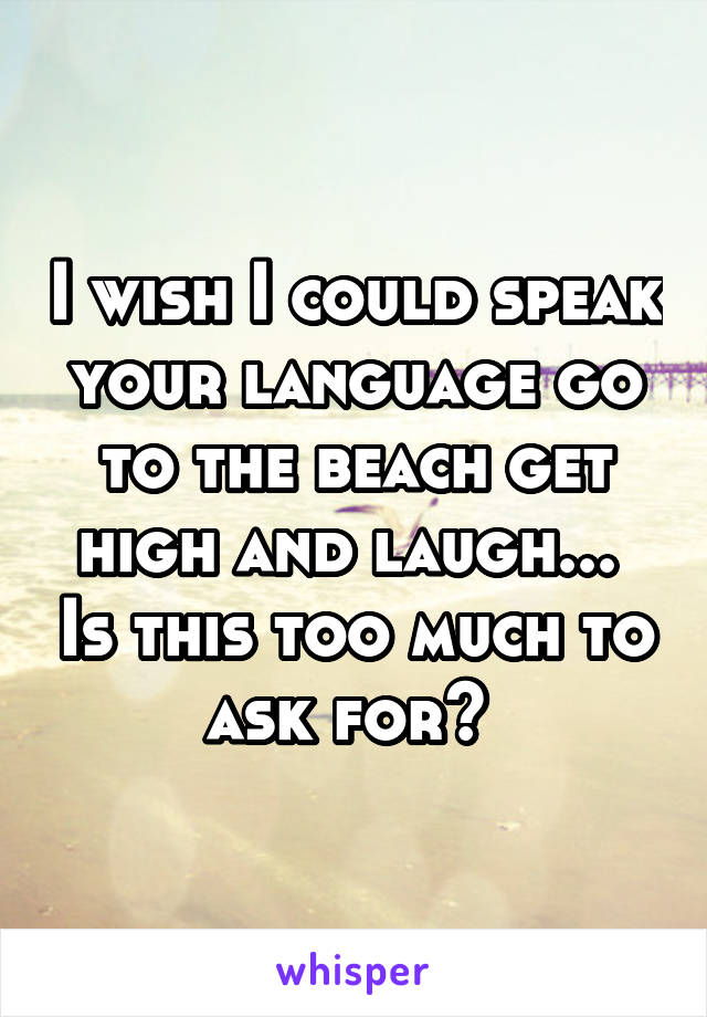 I wish I could speak your language go to the beach get high and laugh...  Is this too much to ask for? 