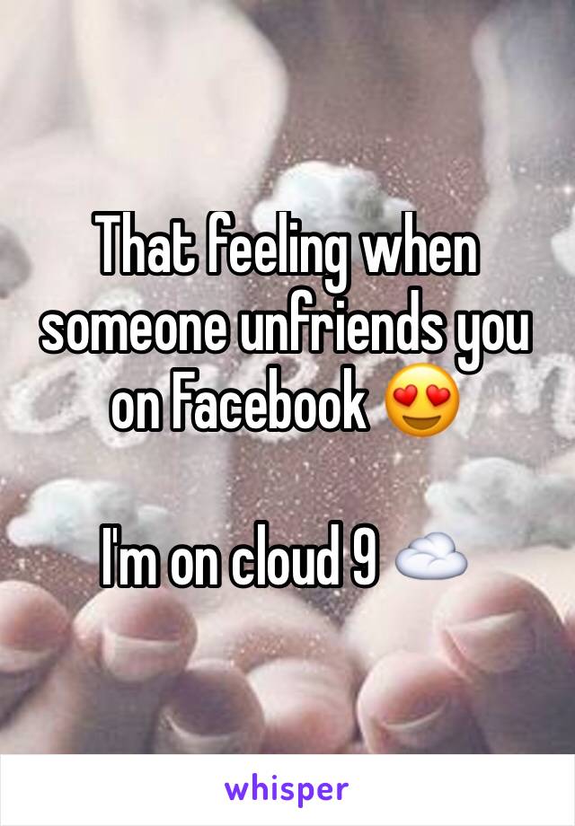 That feeling when someone unfriends you on Facebook 😍

I'm on cloud 9 ☁️ 