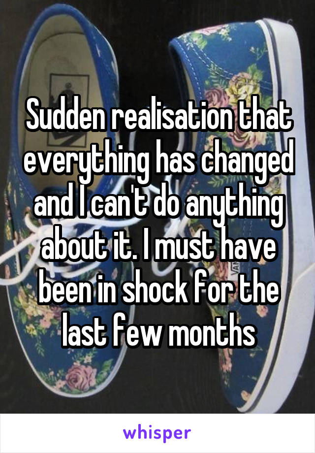 Sudden realisation that everything has changed and I can't do anything about it. I must have been in shock for the last few months