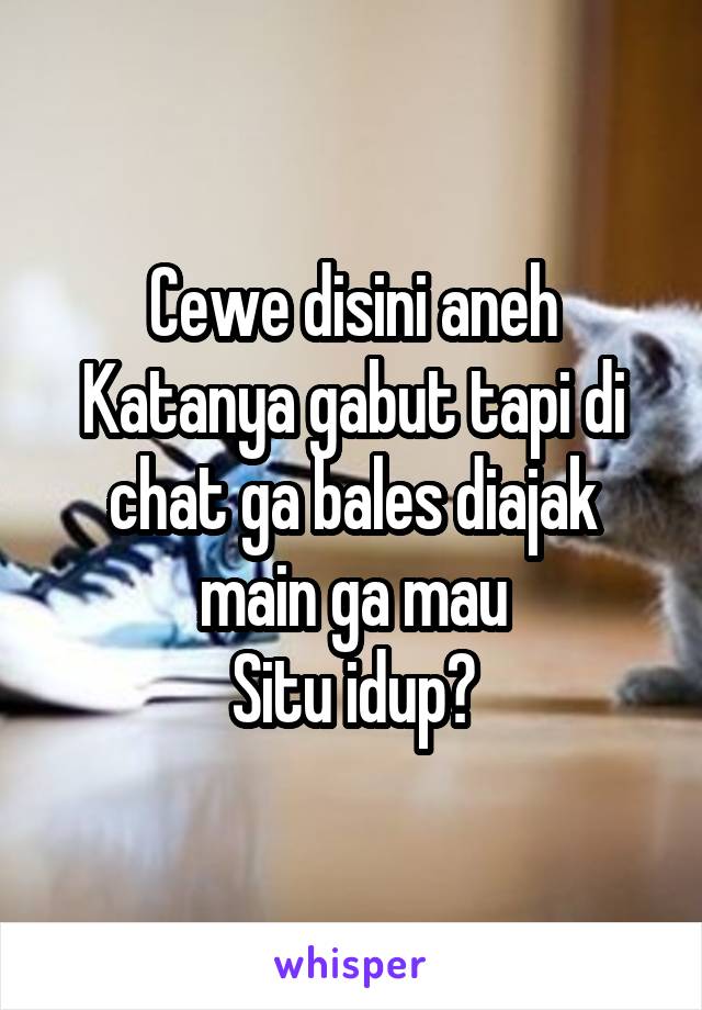 Cewe disini aneh
Katanya gabut tapi di chat ga bales diajak main ga mau
Situ idup?