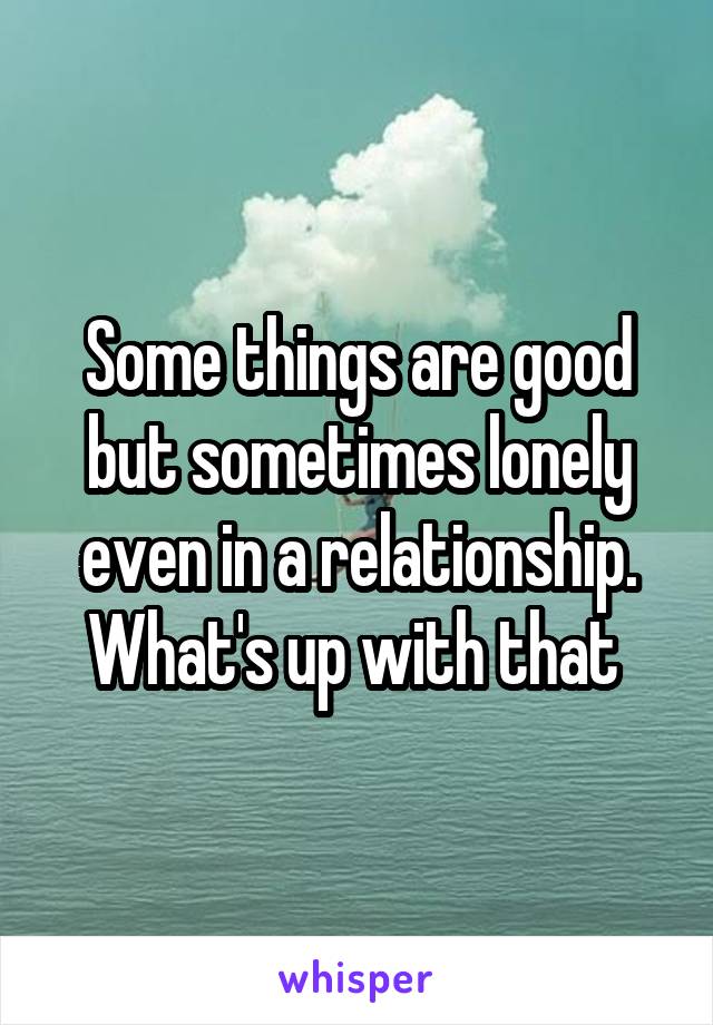 Some things are good but sometimes lonely even in a relationship. What's up with that 