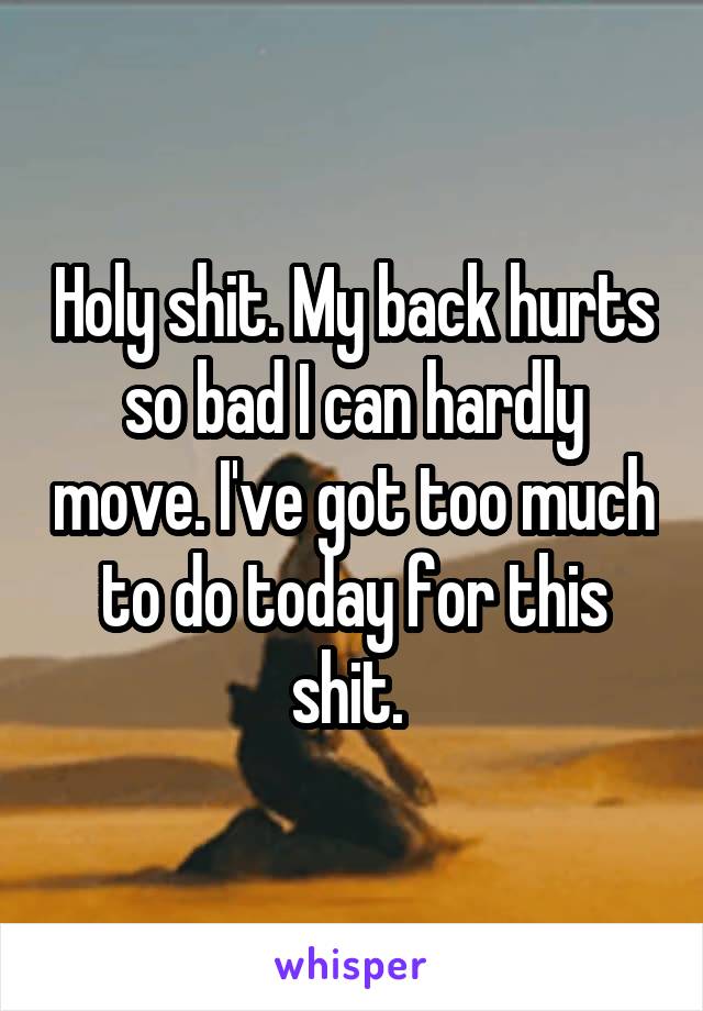 Holy shit. My back hurts so bad I can hardly move. I've got too much to do today for this shit. 