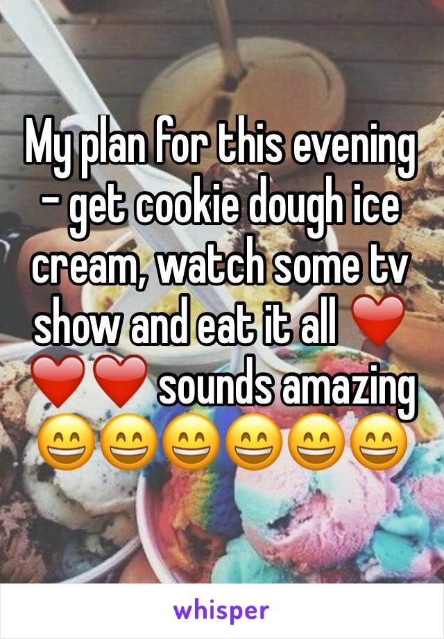 My plan for this evening - get cookie dough ice cream, watch some tv show and eat it all ❤️❤️❤️ sounds amazing 😄😄😄😄😄😄