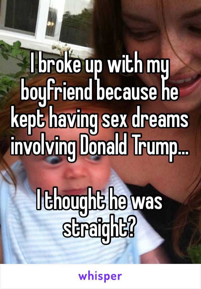 I broke up with my boyfriend because he kept having sex dreams involving Donald Trump…

I thought he was straight?