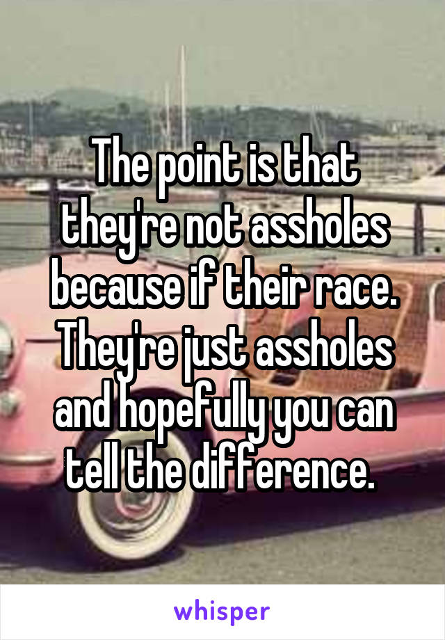 The point is that they're not assholes because if their race. They're just assholes and hopefully you can tell the difference. 