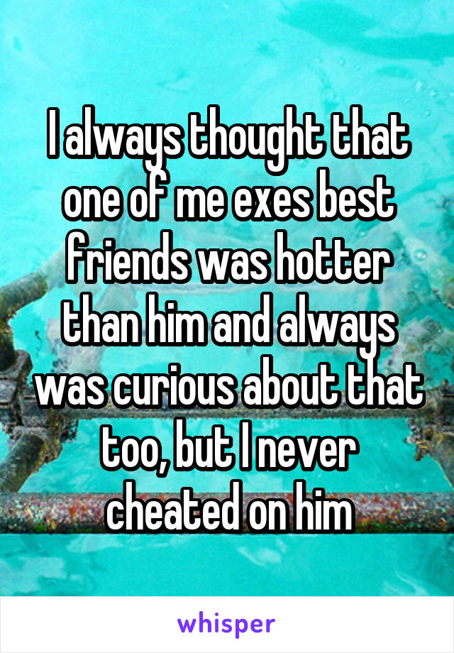 I always thought that one of me exes best friends was hotter than him and always was curious about that too, but I never cheated on him