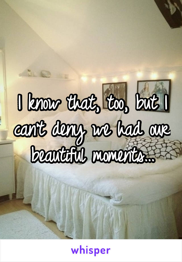 I know that, too, but I can't deny we had our beautiful moments...