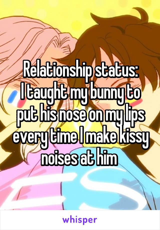 Relationship status:
I taught my bunny to put his nose on my lips every time I make kissy noises at him 