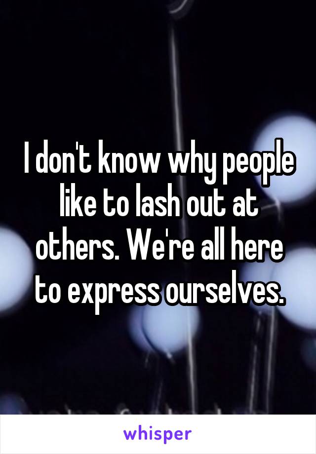 I don't know why people like to lash out at others. We're all here to express ourselves.