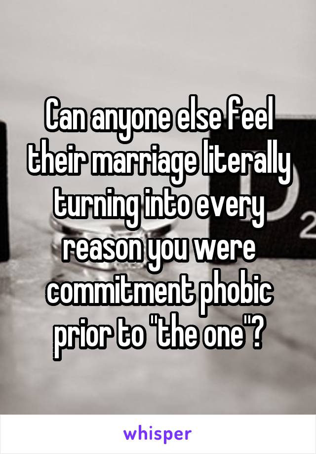 Can anyone else feel their marriage literally turning into every reason you were commitment phobic prior to "the one"?