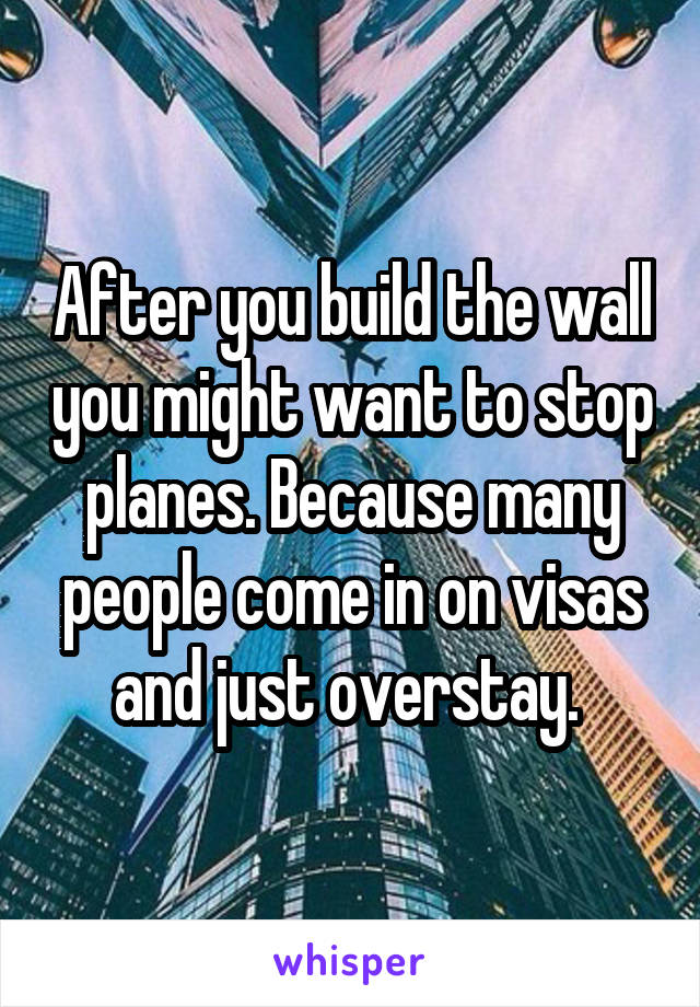 After you build the wall you might want to stop planes. Because many people come in on visas and just overstay. 