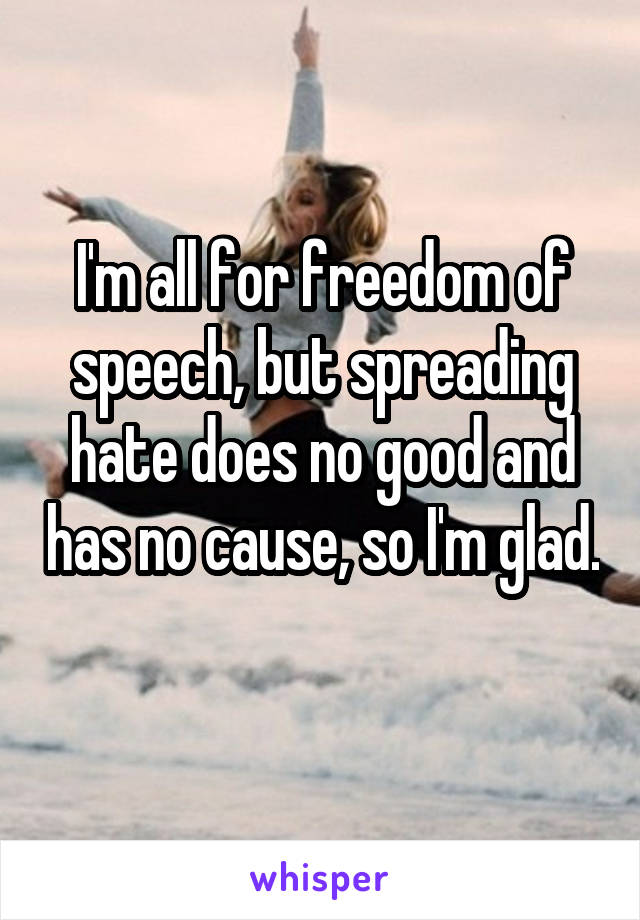 I'm all for freedom of speech, but spreading hate does no good and has no cause, so I'm glad. 