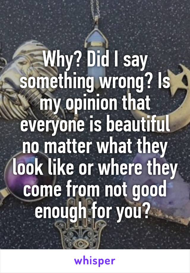 Why? Did I say something wrong? Is my opinion that everyone is beautiful no matter what they look like or where they come from not good enough for you? 