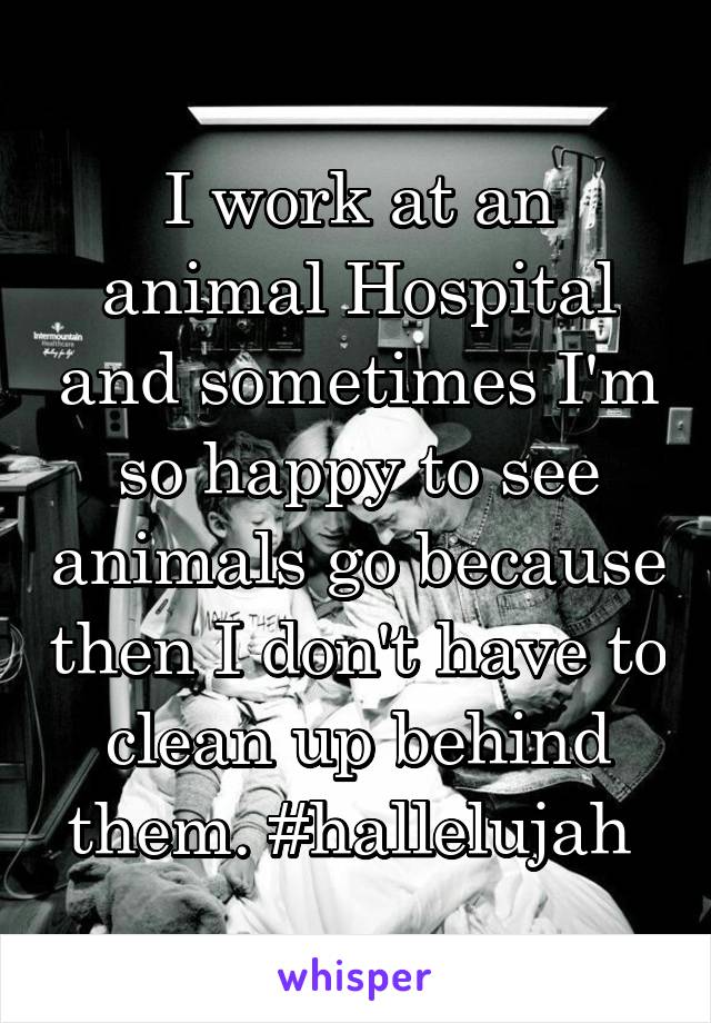 I work at an animal Hospital and sometimes I'm so happy to see animals go because then I don't have to clean up behind them. #hallelujah 