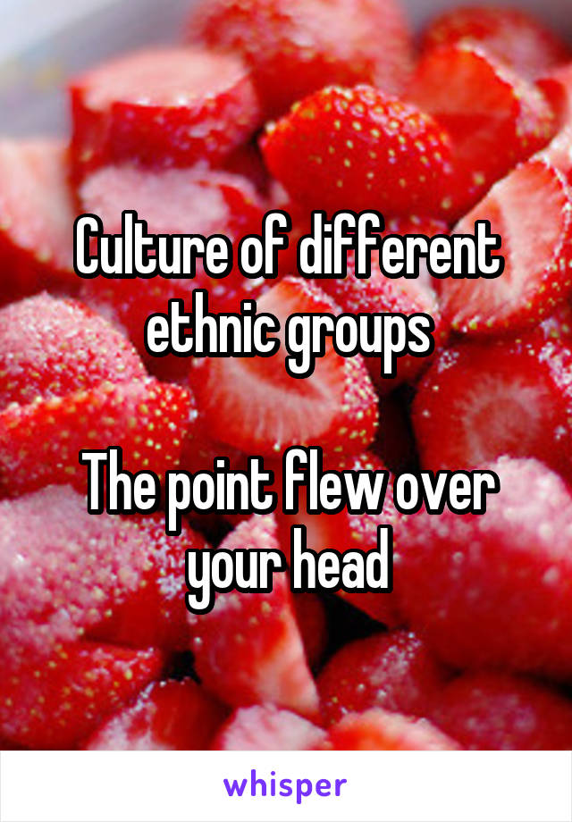 Culture of different ethnic groups

The point flew over your head