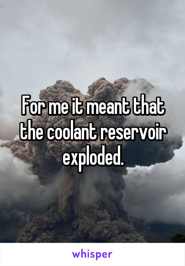 For me it meant that the coolant reservoir exploded.