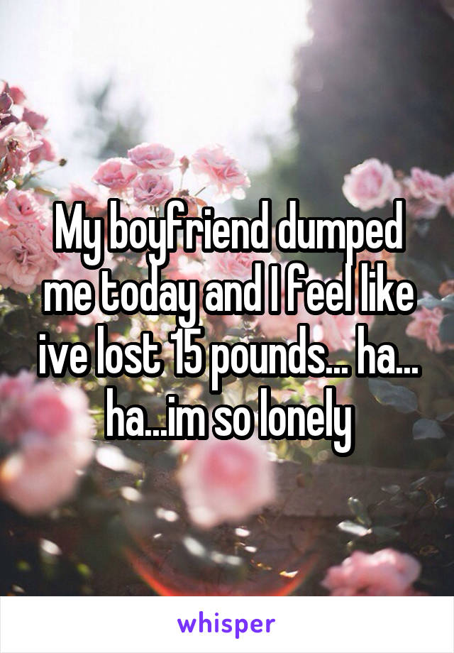 My boyfriend dumped me today and I feel like ive lost 15 pounds... ha... ha...im so lonely