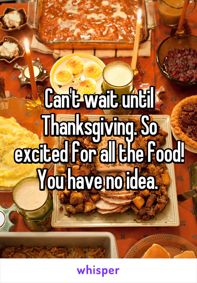 Can't wait until Thanksgiving. So excited for all the food! You have no idea. 