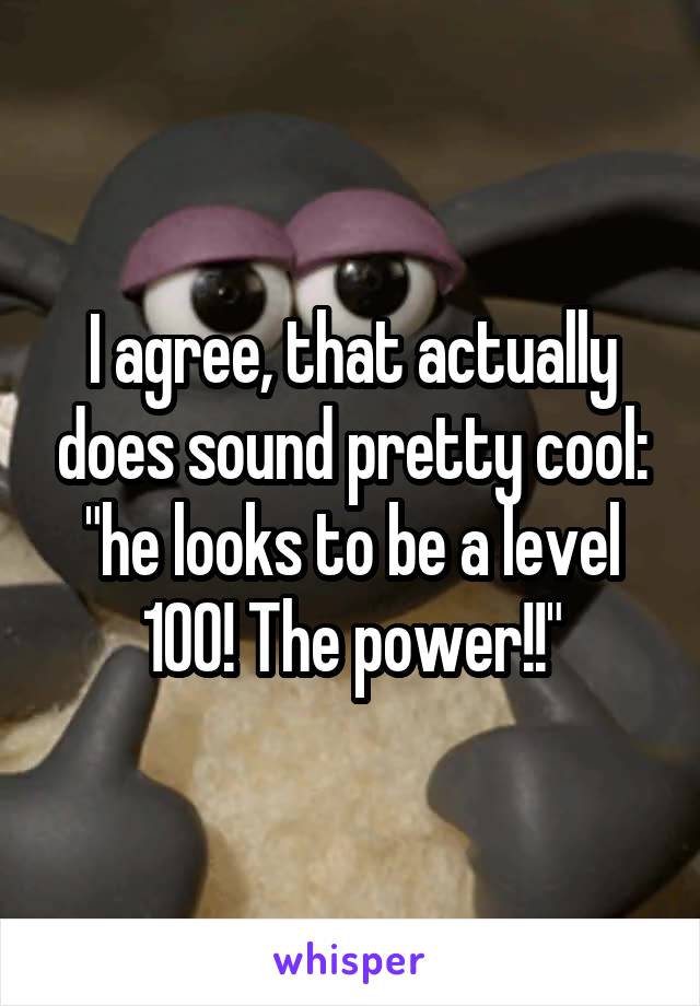 I agree, that actually does sound pretty cool: "he looks to be a level 100! The power!!"