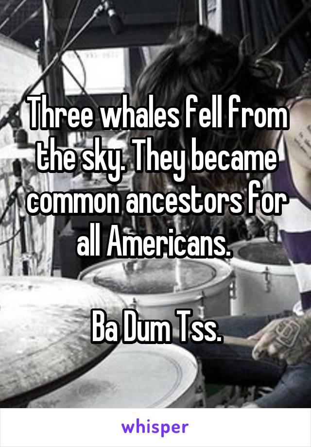 Three whales fell from the sky. They became common ancestors for all Americans. 

Ba Dum Tss.