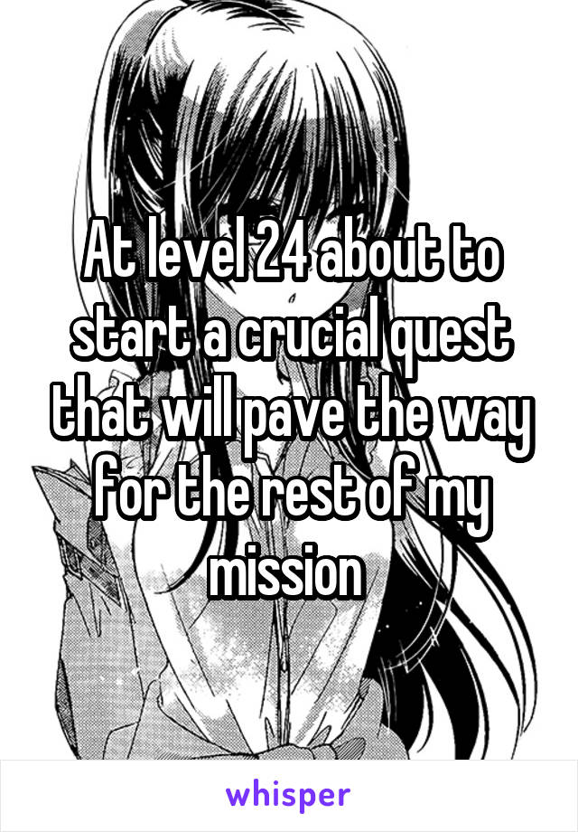 At level 24 about to start a crucial quest that will pave the way for the rest of my mission 