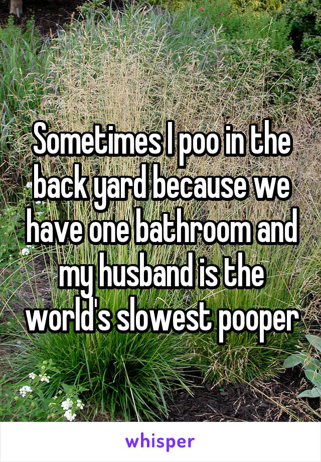 Sometimes I poo in the back yard because we have one bathroom and my husband is the world's slowest pooper