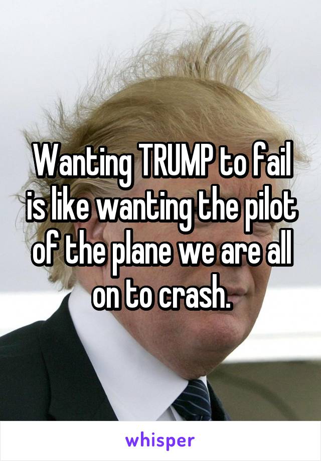 Wanting TRUMP to fail is like wanting the pilot of the plane we are all on to crash.