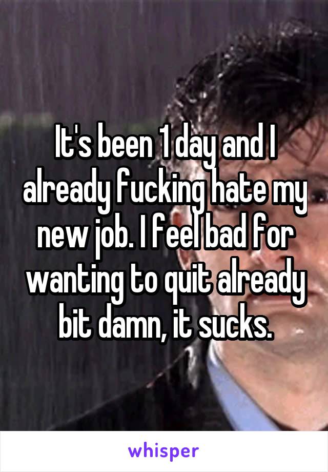 It's been 1 day and I already fucking hate my new job. I feel bad for wanting to quit already bit damn, it sucks.