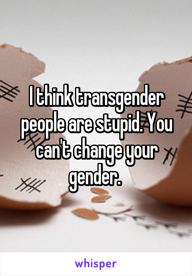 I think transgender people are stupid. You can't change your gender. 
