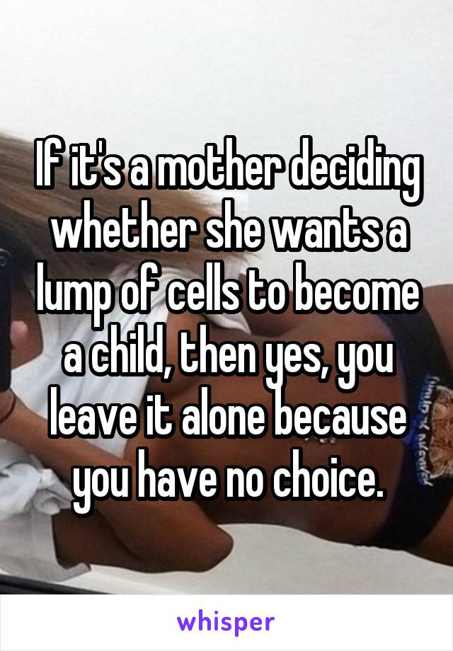 If it's a mother deciding whether she wants a lump of cells to become a child, then yes, you leave it alone because you have no choice.