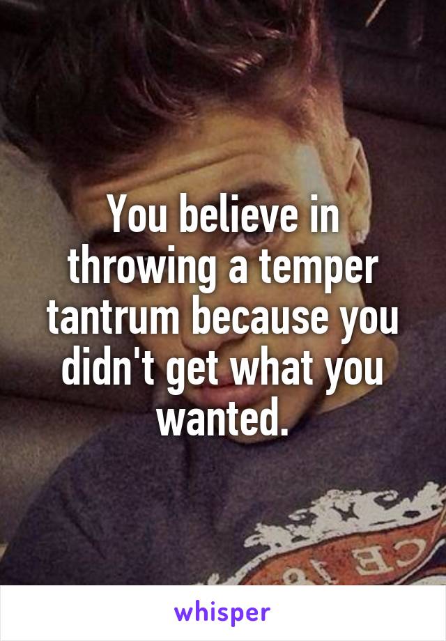 You believe in throwing a temper tantrum because you didn't get what you wanted.