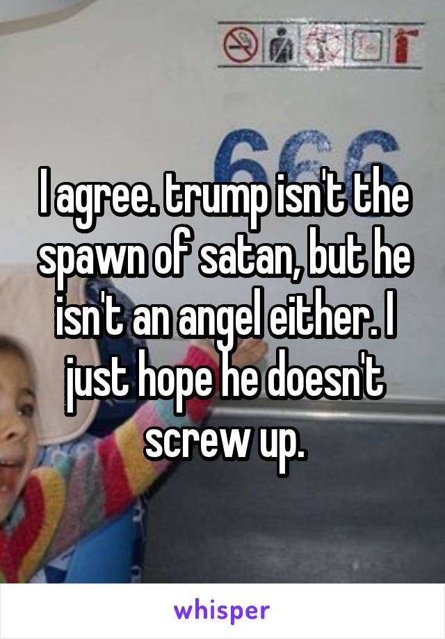 I agree. trump isn't the spawn of satan, but he isn't an angel either. I just hope he doesn't screw up.