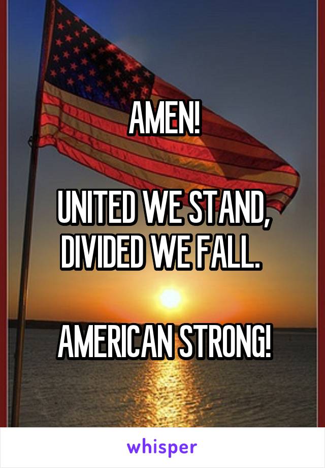 AMEN!

UNITED WE STAND,
DIVIDED WE FALL. 

AMERICAN STRONG!