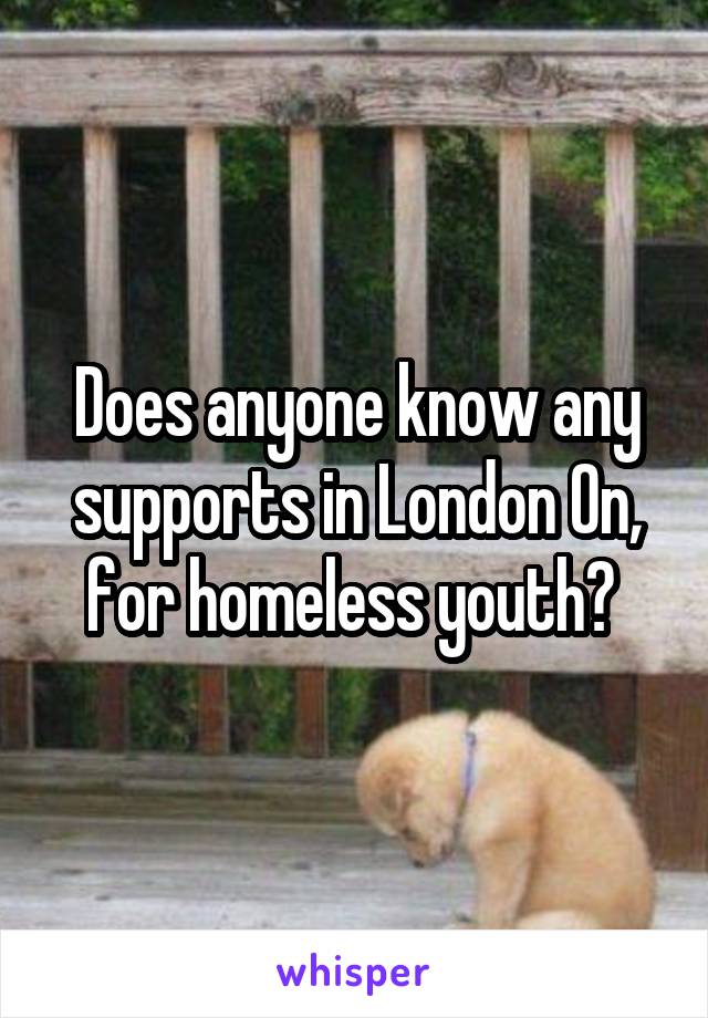 Does anyone know any supports in London On, for homeless youth? 