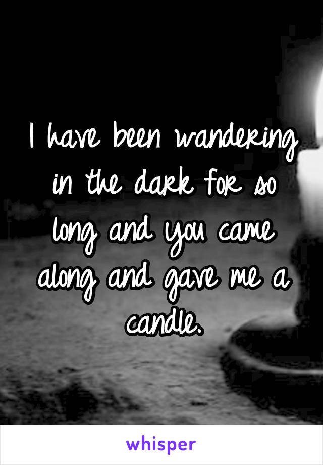 I have been wandering in the dark for so long and you came along and gave me a candle.