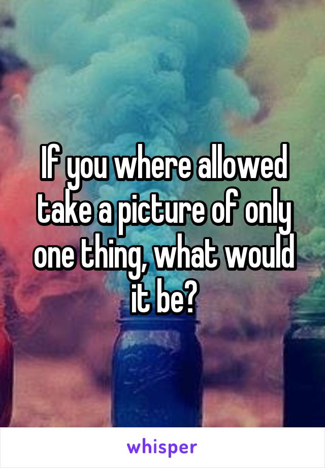 If you where allowed take a picture of only one thing, what would it be?