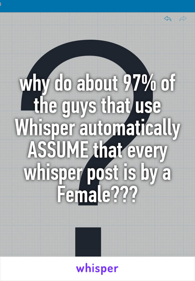 why do about 97% of the guys that use Whisper automatically ASSUME that every whisper post is by a Female???