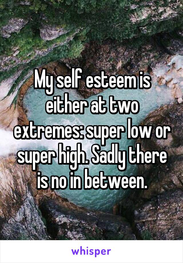 My self esteem is either at two extremes: super low or super high. Sadly there is no in between.