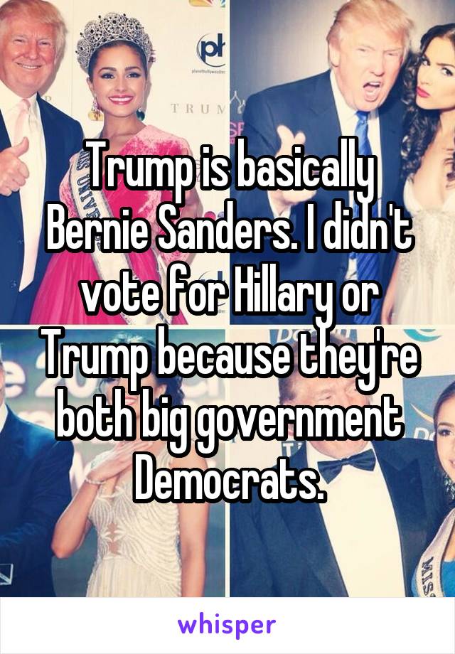 Trump is basically Bernie Sanders. I didn't vote for Hillary or Trump because they're both big government Democrats.