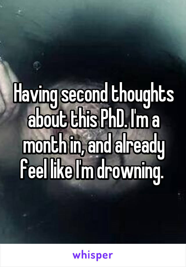 Having second thoughts about this PhD. I'm a month in, and already feel like I'm drowning. 