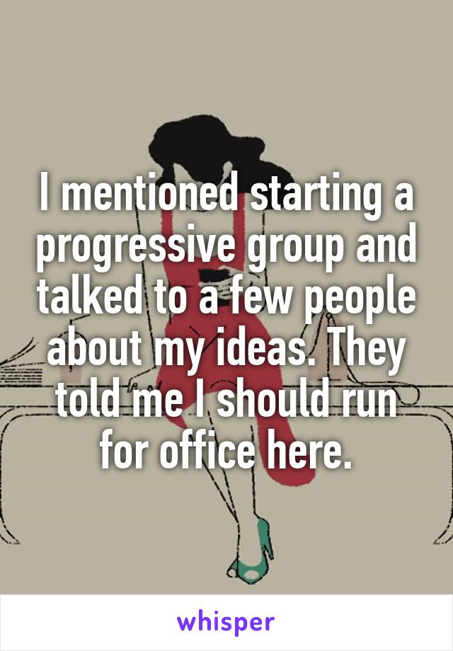 I mentioned starting a progressive group and talked to a few people about my ideas. They told me I should run for office here.